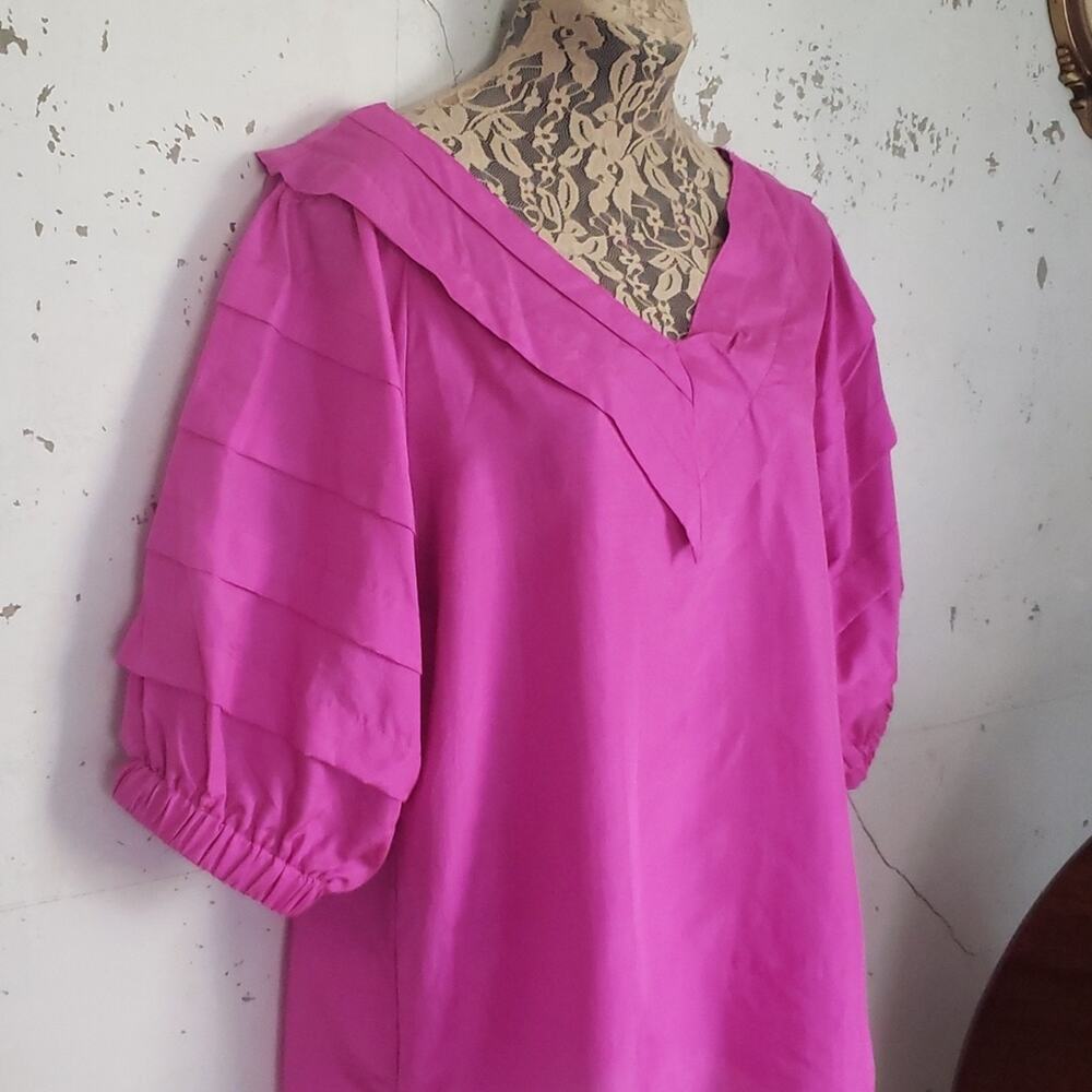 New ROYAL SILK Women's 100% Silk Ruffle Balloon Sleeve Career Top Fuchsia Size 8